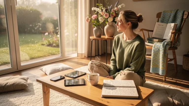 Matinée sans écran dans une maison paisible, ambiance calme et humeur changée au foyer