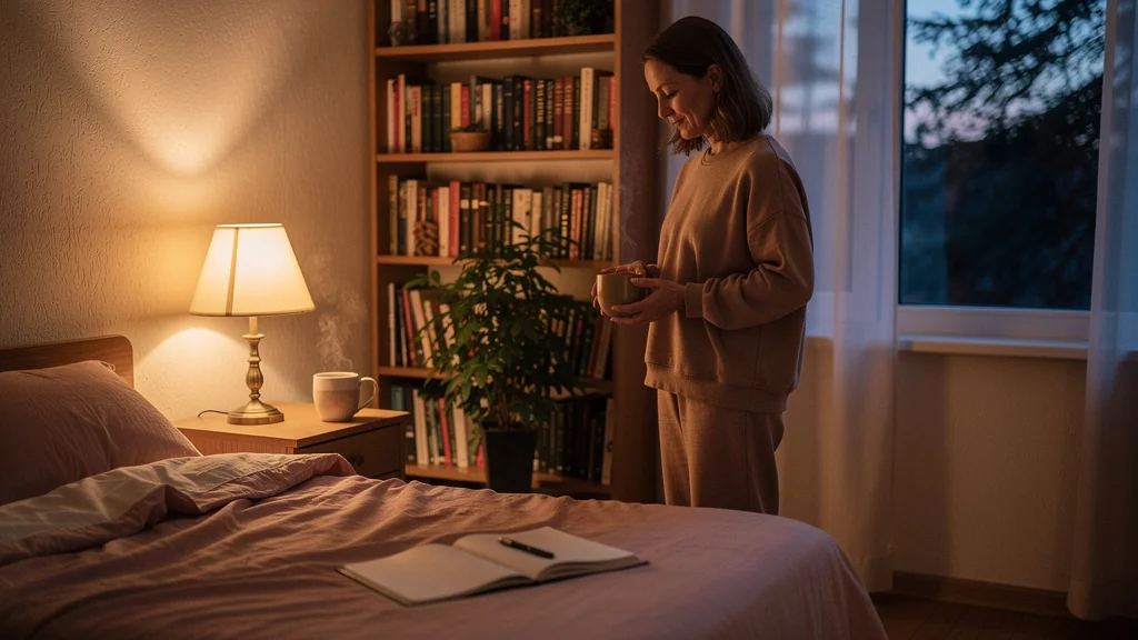 Femme de 42 ans pratiquant une routine de coucher en quatre étapes pour s'endormir rapidement